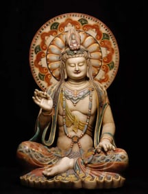 A piece of Tang Han white jade painted Guanyin