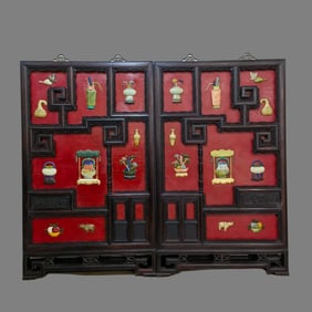 A pair of Qing Dynasty treasures embedded hanging screens