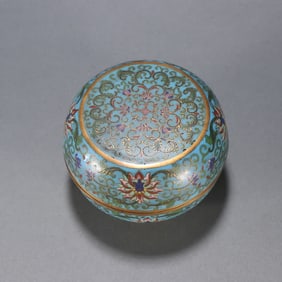 A Qing Dynasty copper gilt cloisonné entwined lotus pattern lid box