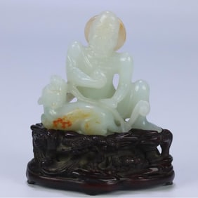 A piece of Hetian seed material Fuhu Arhat carving