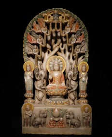 A piece of Tang Han white jade painted Buddha backlight