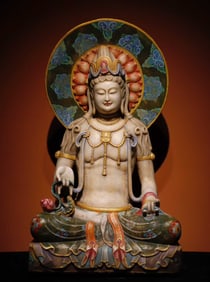 A piece of Tang Dynasty white jade painted Guanyin