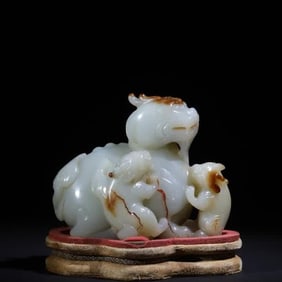 A Qing Dynasty Hetian jade carving unicorn auspicious beast ornament