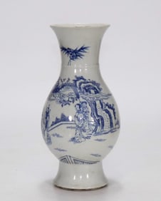 A Qing Dynasty Kangxi blue and white light depiction of character story pattern vase