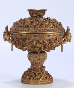 A silver gilt fried bead bead dragon pattern bean ornament