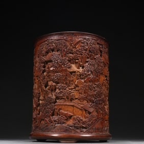 A bamboo carved pavilion pen holder