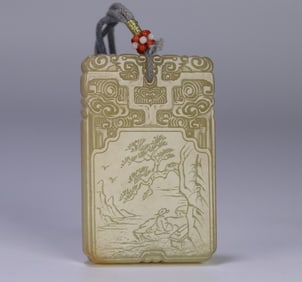 A Qing Dynasty Hetian topaz character landscape poetry plaque