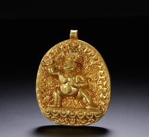A Qing Dynasty 18K gold God of Wealth card