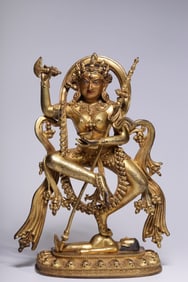 A Qing Dynasty bronze gilt Dakinu statue