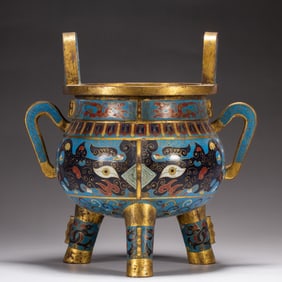 A Qing Dynasty cloisonné gluttonous pattern amphora