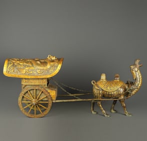 A Han Dynasty bronze Cuojin camel cart