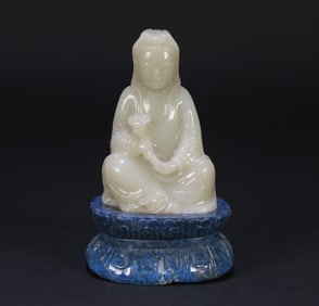 A Qing Dynasty lapis lazuli stone statue of Hetian jade Guanyin