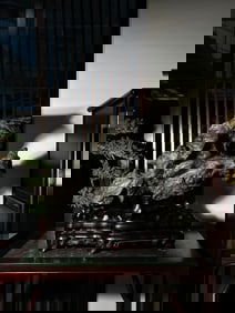 A Qing Dynasty Lingbi stone study room mountain