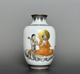 A piece of Qianlong year ink color gold pattern edge Bodhidharma Patriarch Buddhist poetry winter