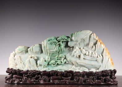 A piece of Qing Dynasty natural jadeite beautiful carving Eighteen Arhat Picture Shanzi ornaments
