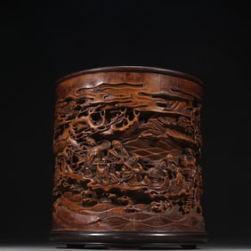 A bamboo carved character story pen holder