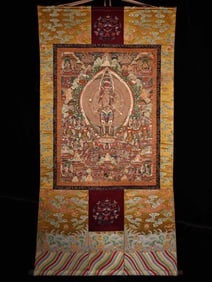 A Ming Dynasty thangka "Eleven-faced, Thousand-Handed and Thousand-Eyed Guanyin Bodhisattva"