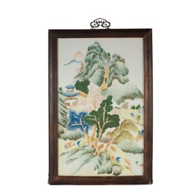 A Qing Dynasty pastel porcelain panel painting