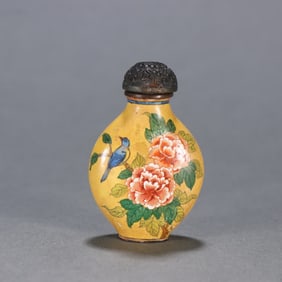 A Qing Dynasty copper tire painting enamel flower and bird pattern snuff bottle