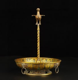 A Han Dynasty bronze Cuo Jin standing bird plate