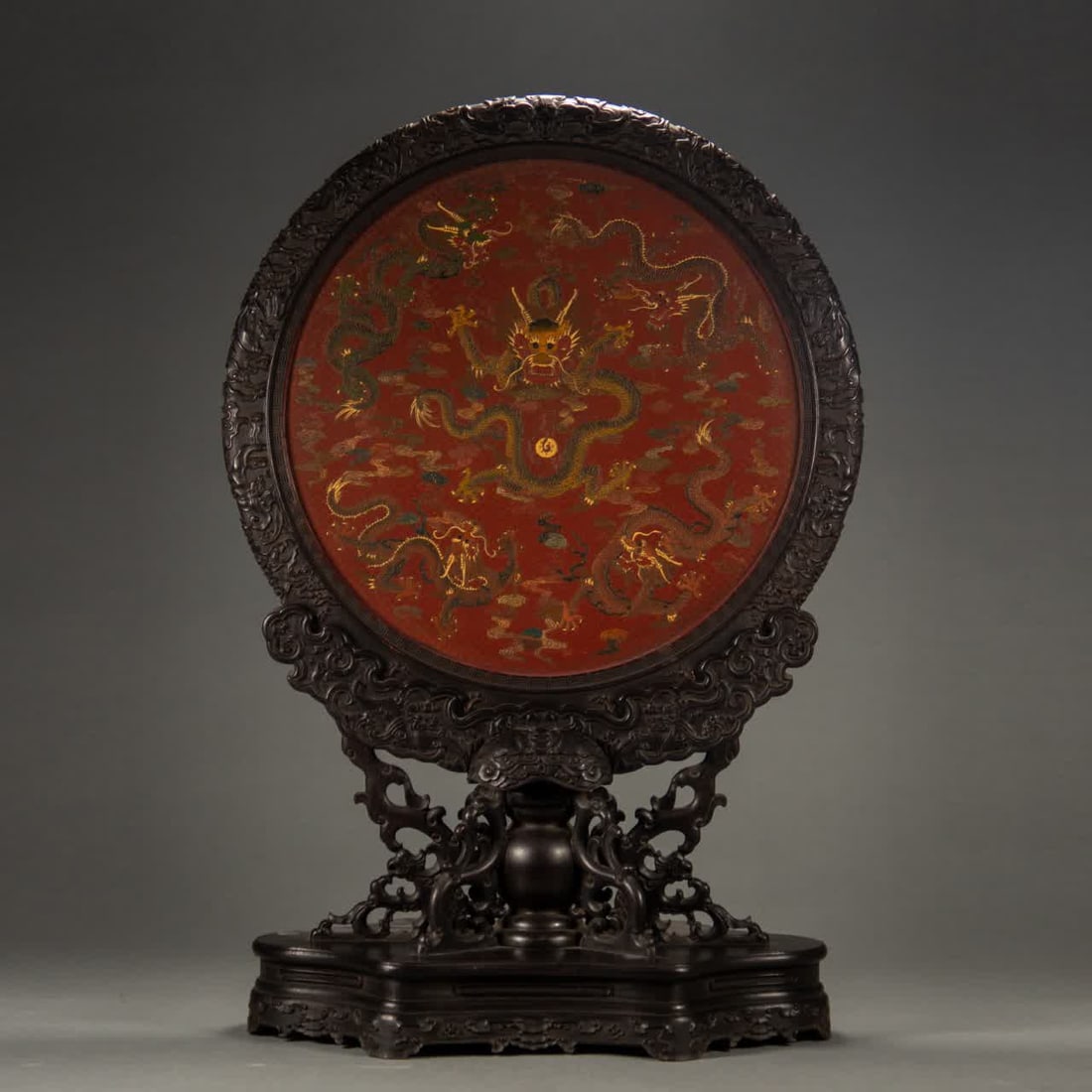 A Qing Dynasty rosewood lacquer dragon pattern insert (1 of 9)