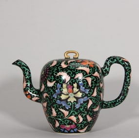 A Qing Dynasty Yongzheng ink pastel flower pot