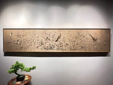 A piece of Qing Dynasty Su embroidery "Fishing and Woodcutter Farming Reading"