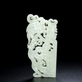 A piece of ancient dragon and phoenix jade jade