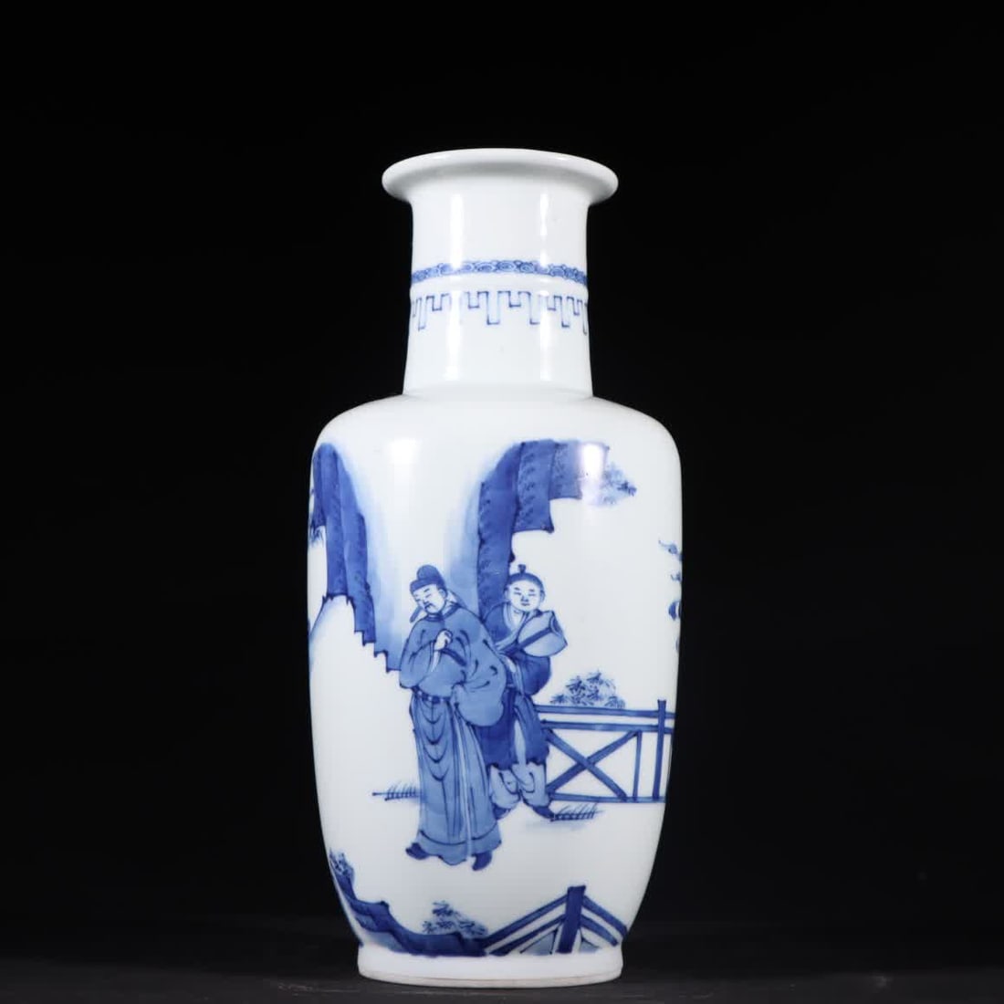 A pair of Ming Dynasty Chongzhen blue and white figure stick hanging bottles (1 of 8)
