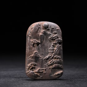 A Qing Dynasty agarwood carved landscape figure card