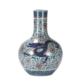 A Qing Dynasty pastel dragon pattern celestial ball vase