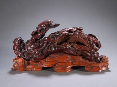 A Qing Dynasty Huanghuali carved Ganoderma lucidum ornament
