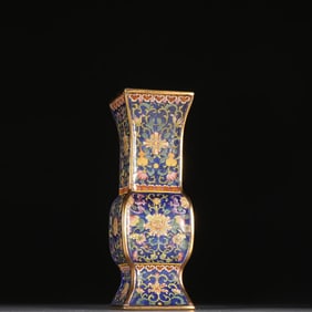 A Qing Dynasty copper gilt painting enamel entwined pattern vase