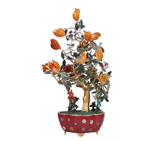 A study cloisonné pot agate jade bergamot flower bonsai ornament