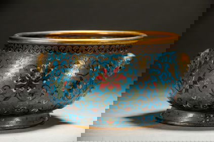 A Qing Dynasty cloisonné animal ear incense burner