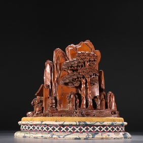 A Qing boxwood mountain character ornament