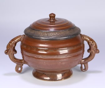 A piece of Song Dynasty Ding kiln purple glaze in the Qing Dynasty collection of silver-gilt