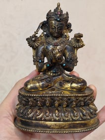 A bronze gilt statue of Manjushri Bodhisattva in the Qing Dynasty