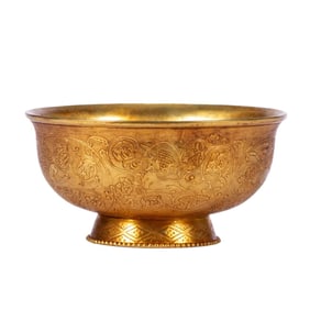A Qing Dynasty copper gilt dragon pattern bowl