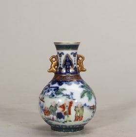 A pair of Qing Dynasty Qianlong Doucai baby play picture vials