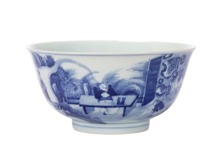A Qing Dynasty blue and white figure bowl