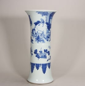 A Ming Dynasty Chongzhen blue and white washing elephant picture flower cup