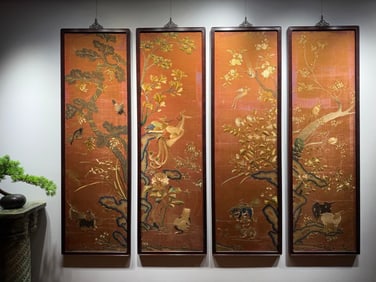 A set of mid-Qing top Su embroidery "Phoenix Qiuhuang, Taishi Young Lion, Sanyang Kaitai"