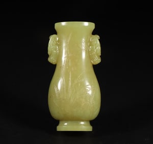 A Qing Dynasty Hetian jade topaz flower poetry vase