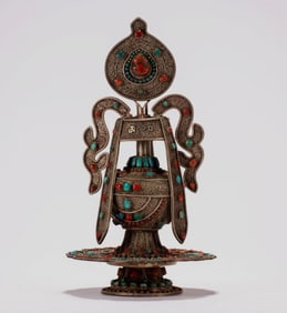 A Qing Dynasty silver-inlaid turquoise ornament