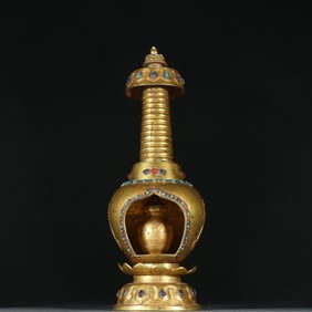 A Liao gold copper gilt inlaid turquoise relic pagoda