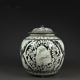 A Song Cizhou kiln figure cover jar