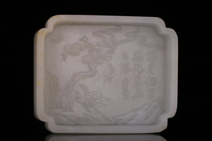 A piece of Qing Dynasty Hetian white jade seed material flower and bird poetry pen lick