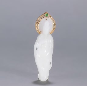 A pure gold Hetian jade Guanyin pendant