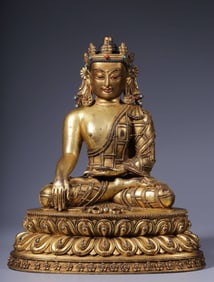 A seated statue of the Buddha in copper gilt in the Qing Dynasty
